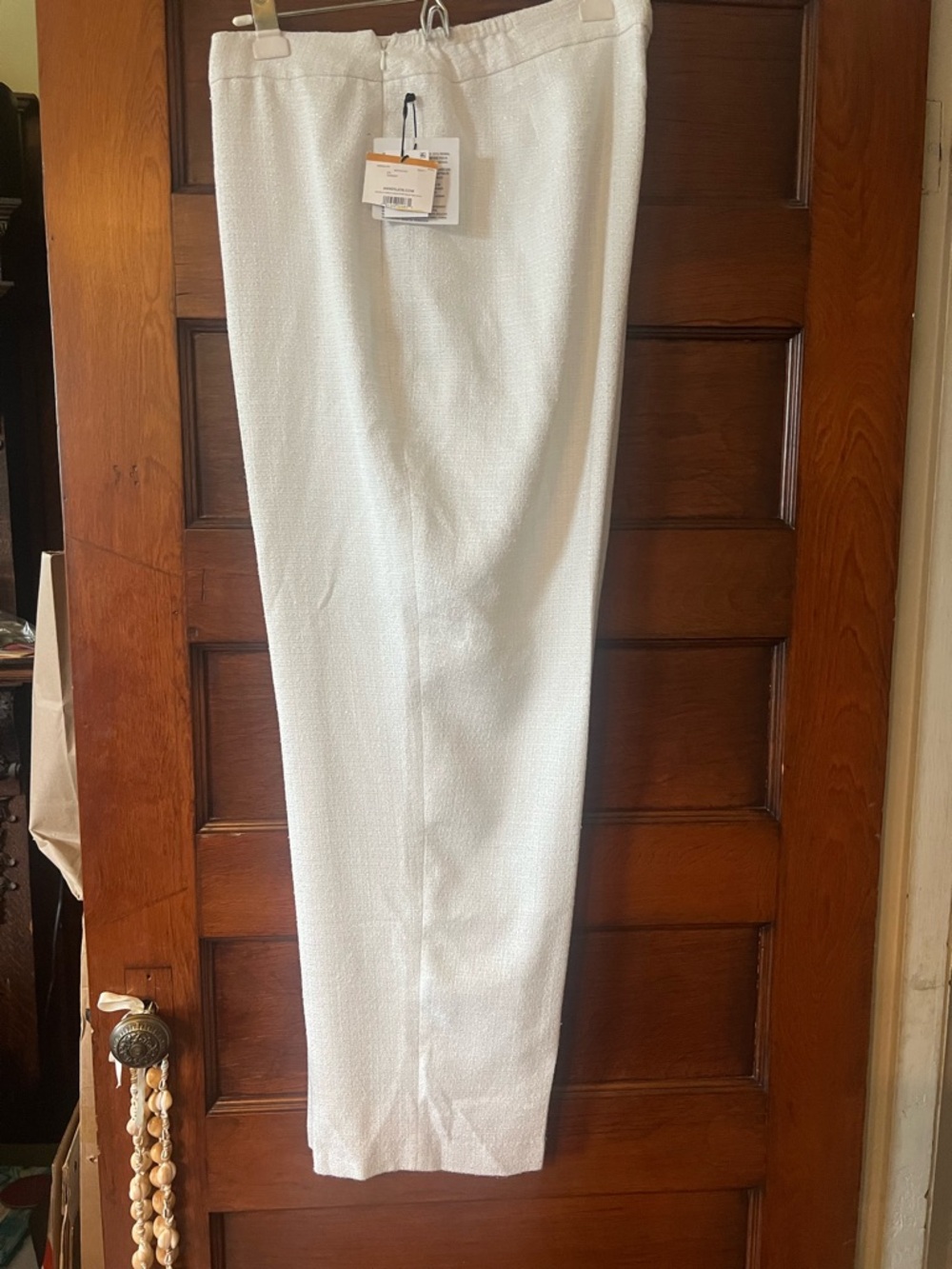 Anne Klein White Straight-Leg Textured Pants